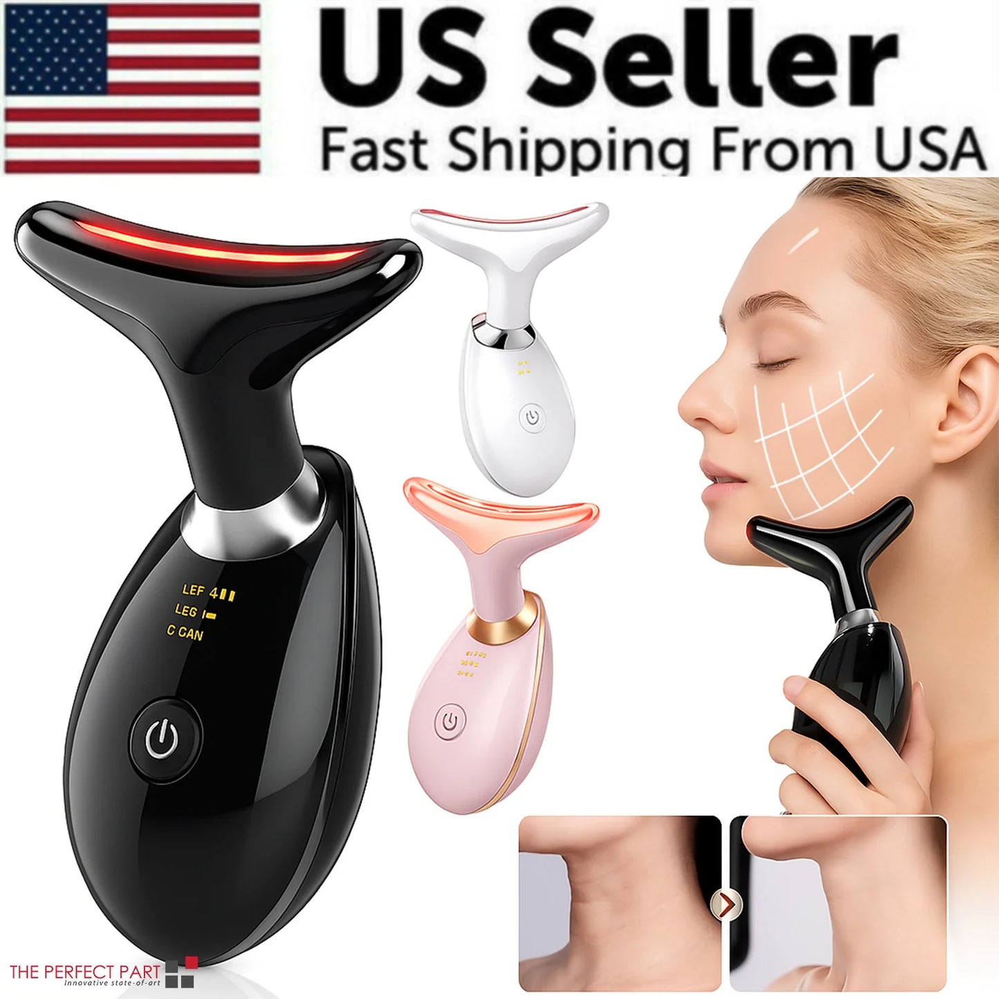 Neck Face Lifting Massager - LED Anti-Wrinkle Device for Double Chin & Skin Tightening